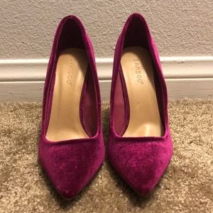 Fushia velvet chunky heels